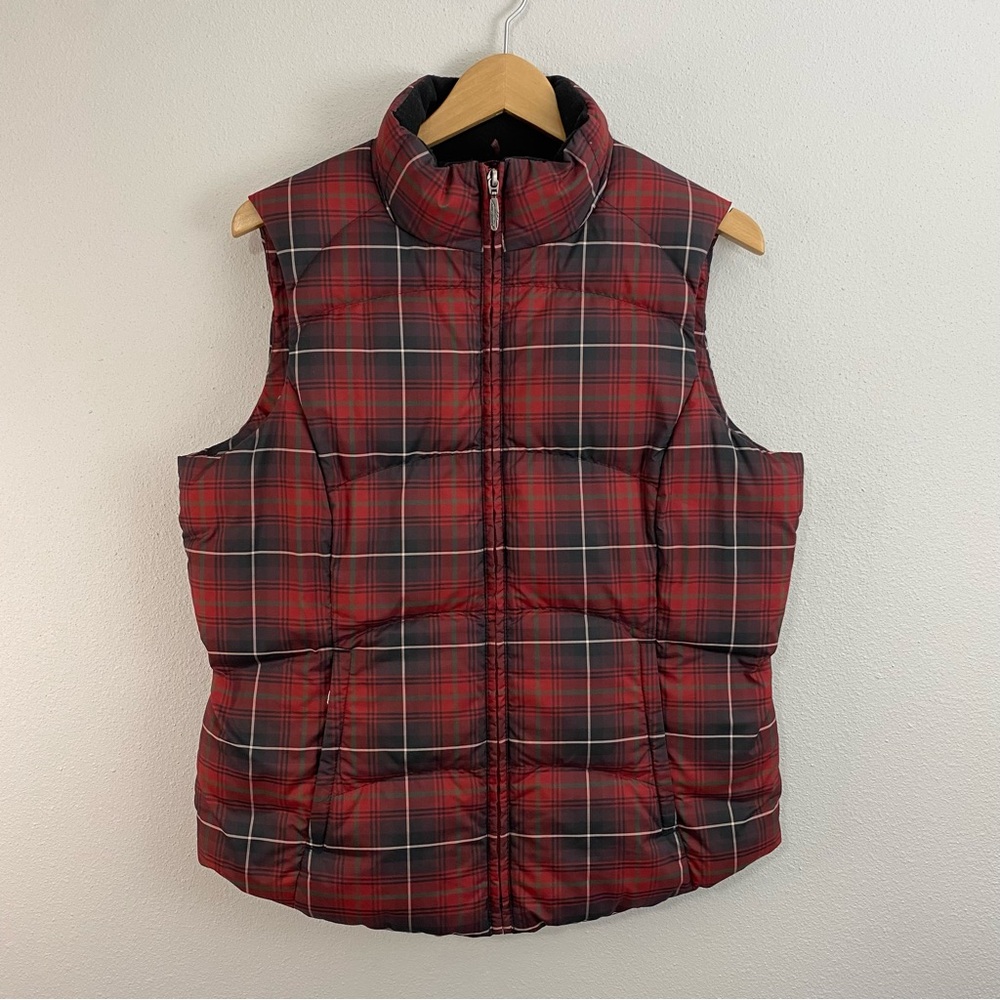 Eddie Bauer Red Tartan Plaid Goose Down Puffer Vest Full‎ Zip Women’s Medium